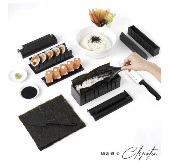 Clynntons kitchen 11-Delige Sushi Maker Set – All-In-One Sushi Roller Kit – Zelf Eenvoudig en Snel Sushi Maken – Doe Het Zelf Sushiroller – Sushimaker Tool – Nigiri & Maki Roll