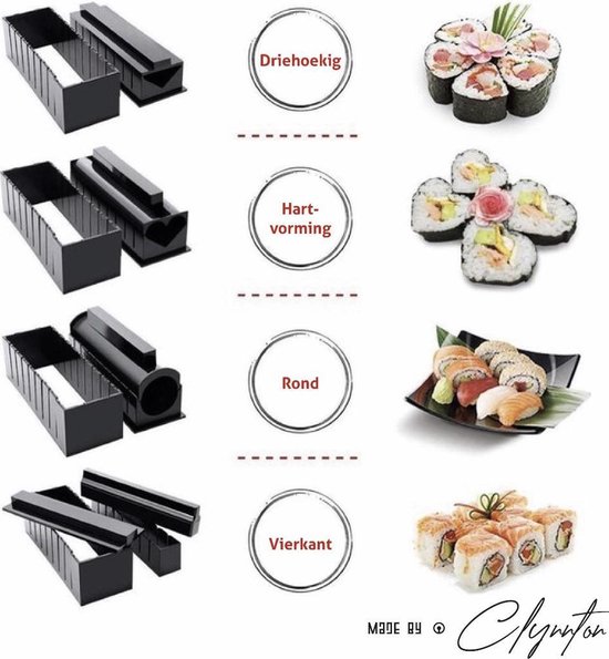 Clynntons kitchen 11-Delige Sushi Maker Set – All-In-One Sushi Roller Kit – Zelf Eenvoudig en Snel Sushi Maken – Doe Het Zelf Sushiroller – Sushimaker Tool – Nigiri & Maki Roll